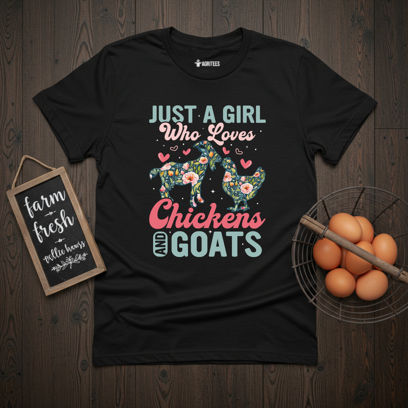 Just a Girl Who Loves Chickens And Goats Floral T-Shirt
