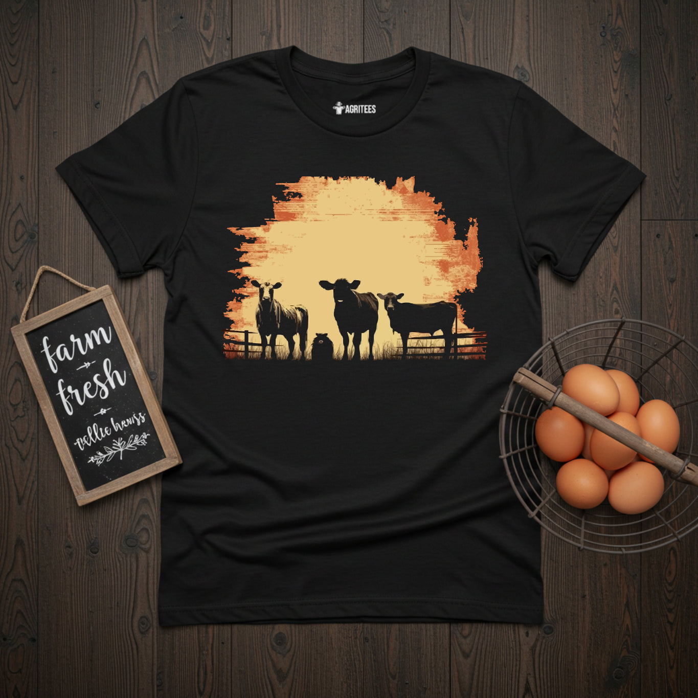 Retro Farm Animals Cows and Dog T-Shirt