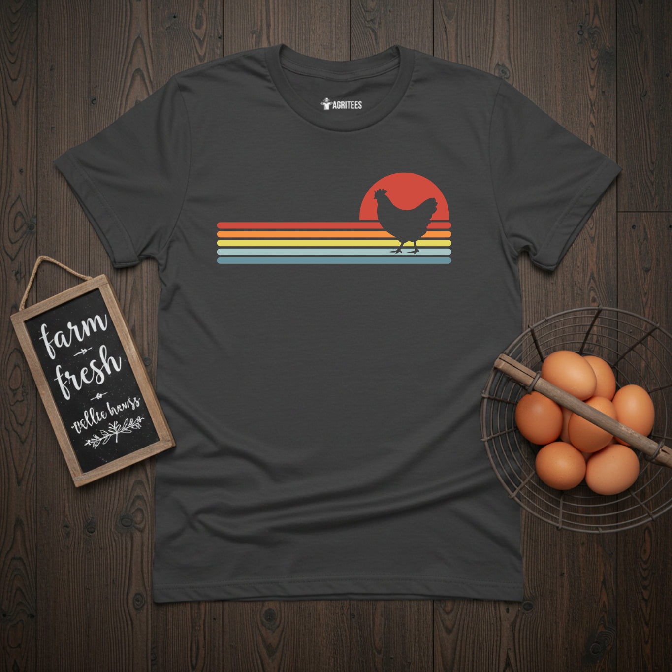 Retro Sunset Chicken T-Shirt