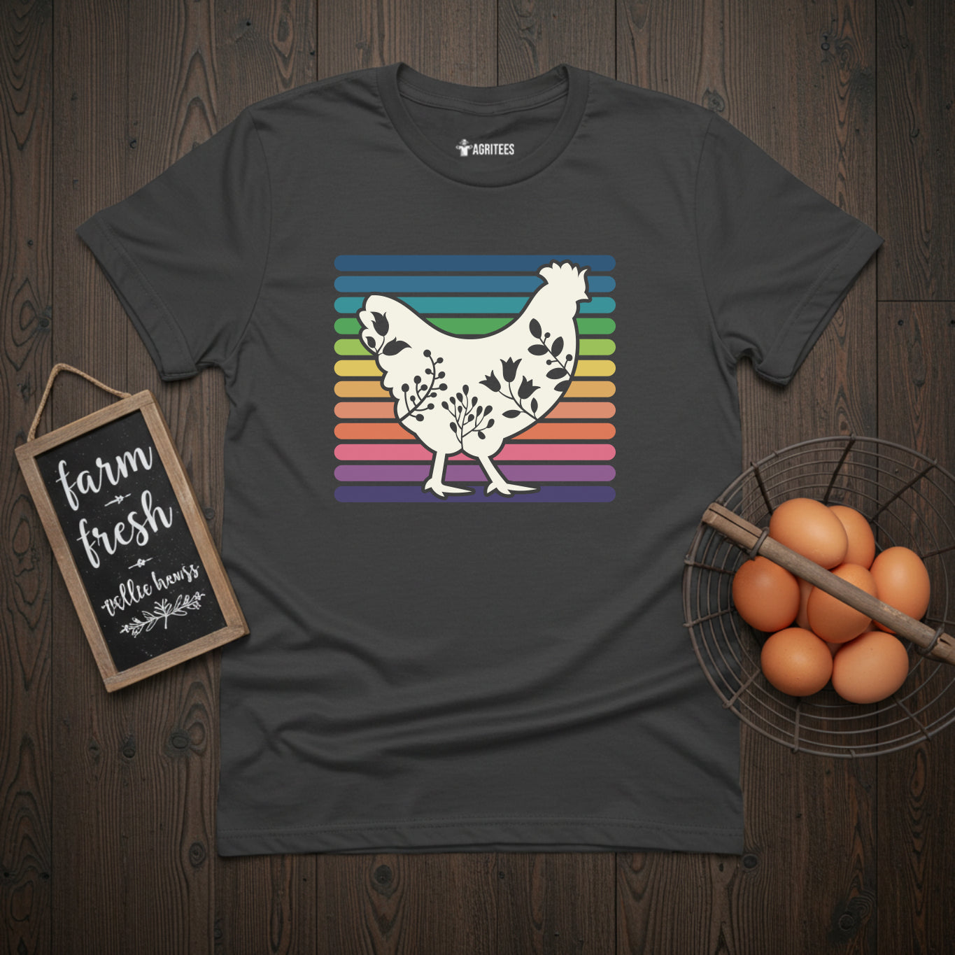 Floral Hen With Rainbow Stripes T-Shirt