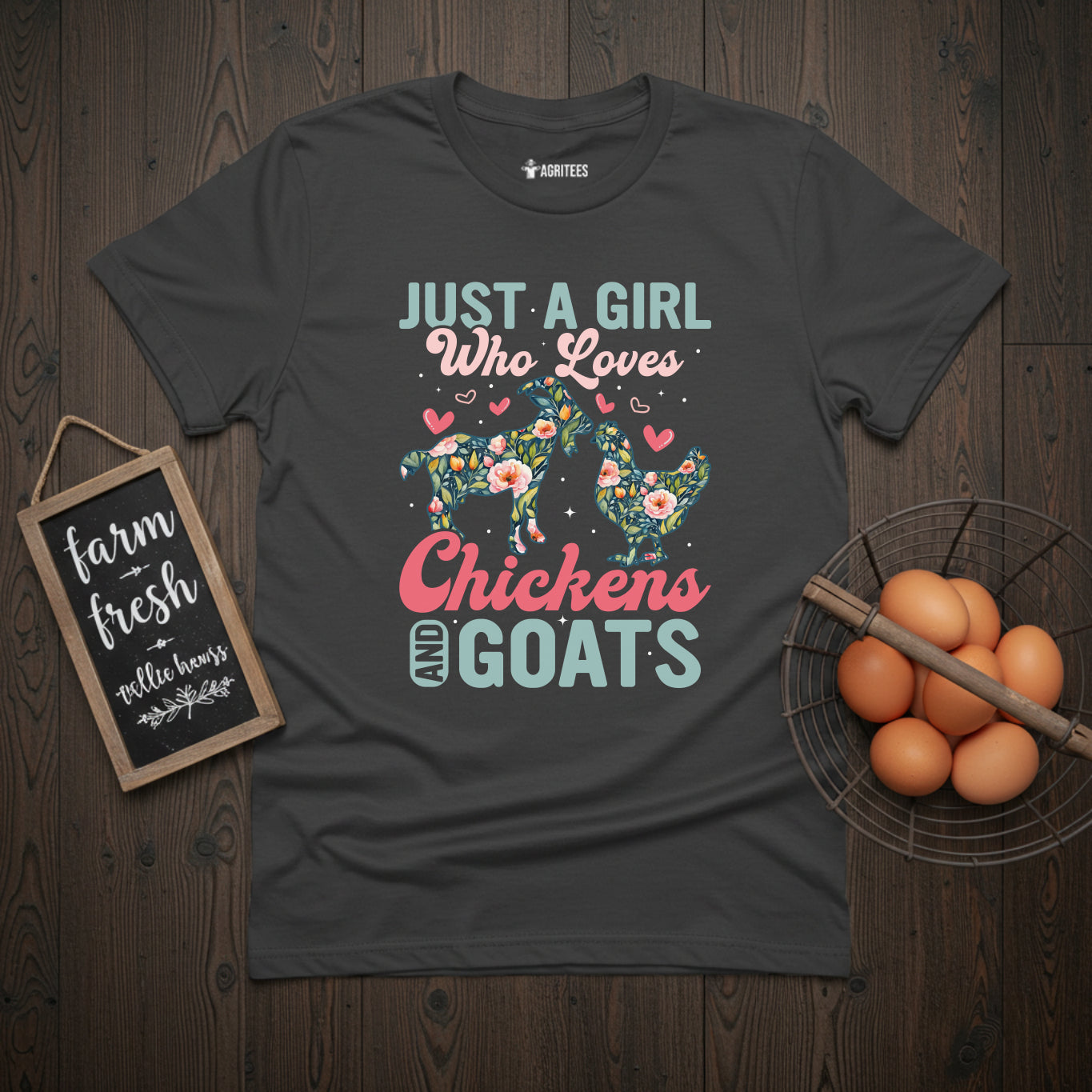 Just a Girl Who Loves Chickens And Goats Floral T-Shirt