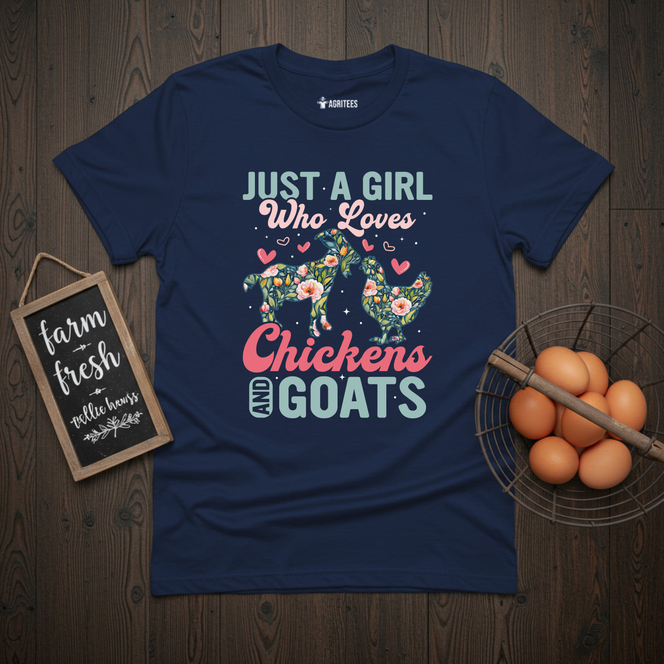Just a Girl Who Loves Chickens And Goats Floral T-Shirt