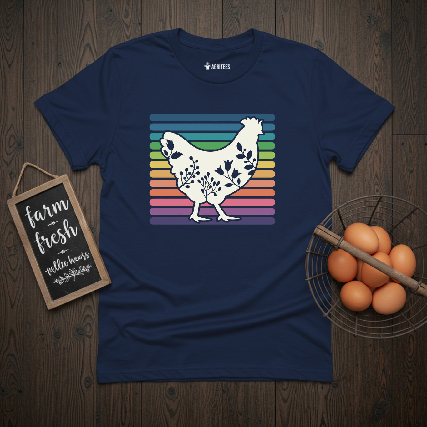 Floral Hen With Rainbow Stripes T-Shirt