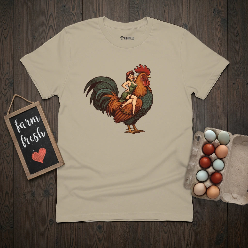 Pin-up Girl on a Rooster T-Shirt