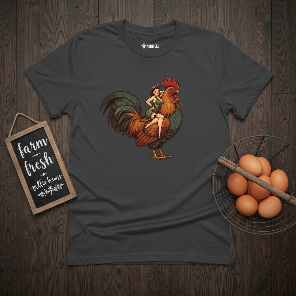 Pin-up Girl on a Rooster T-Shirt