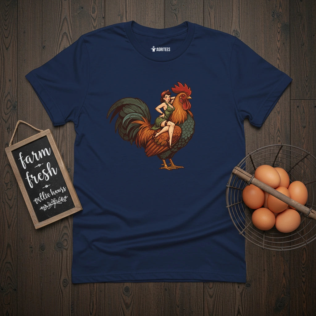 Pin-up Girl on a Rooster T-Shirt