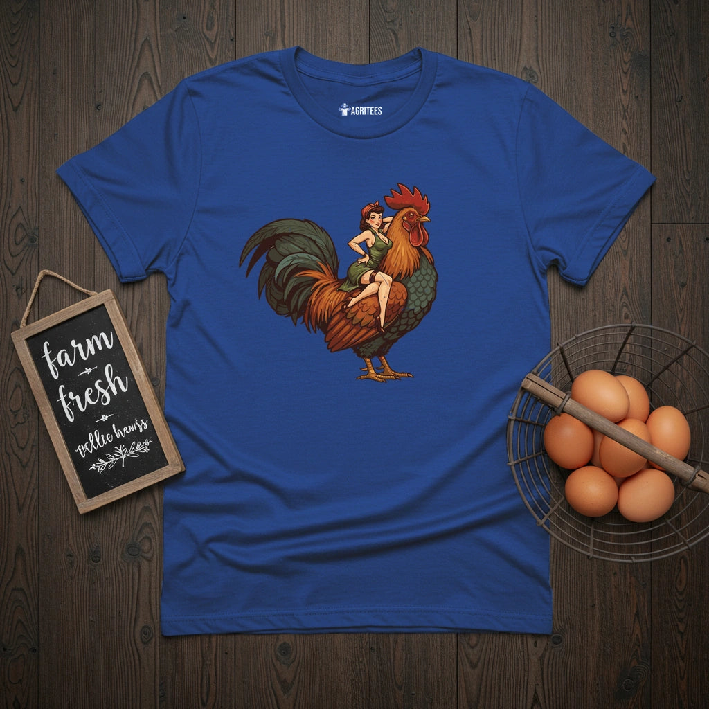 Pin-up Girl on a Rooster T-Shirt