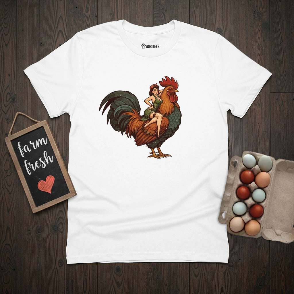 Pin-up Girl on a Rooster T-Shirt