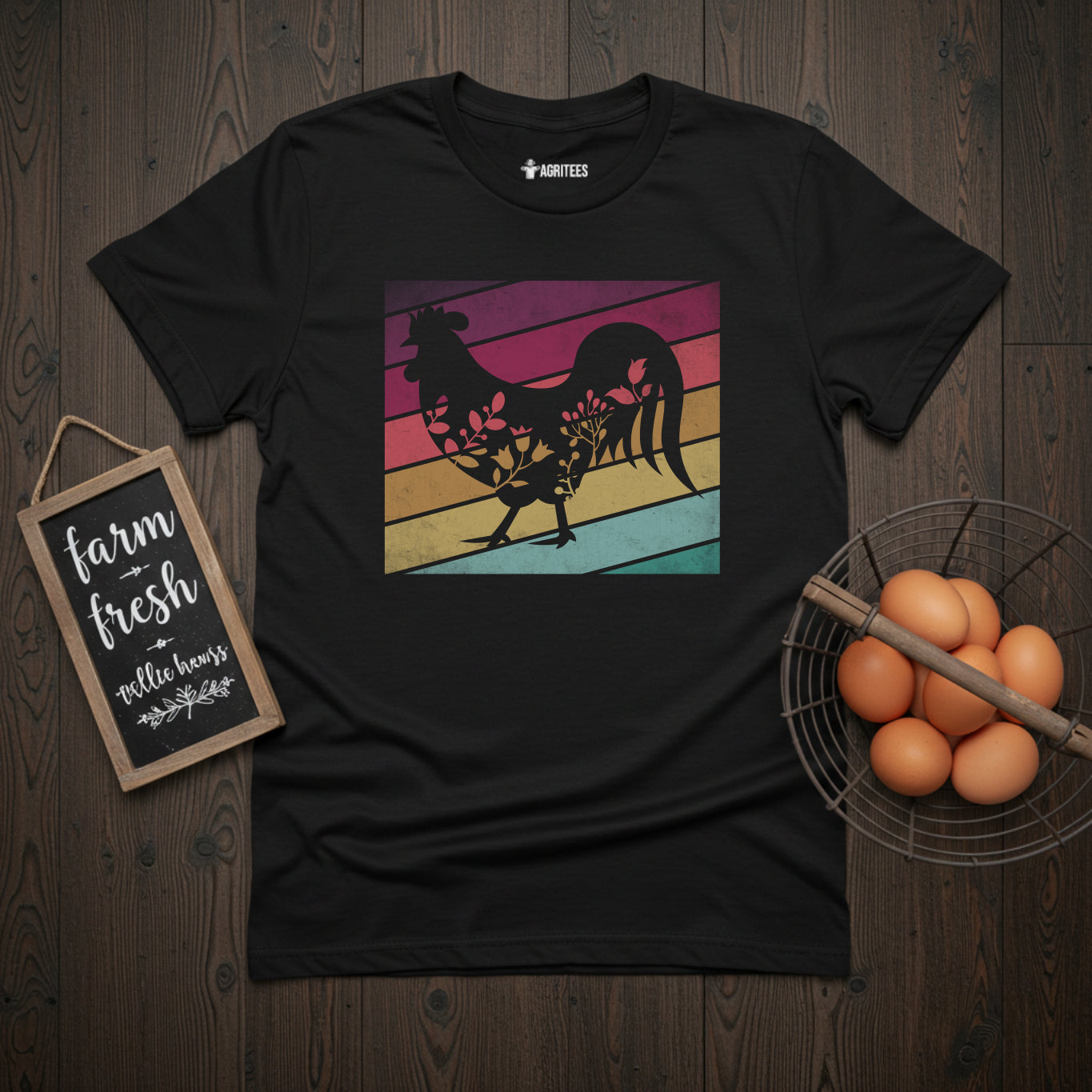 Floral Retro Rooster T-Shirt