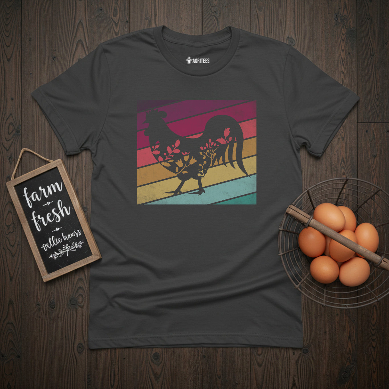 Floral Retro Rooster T-Shirt