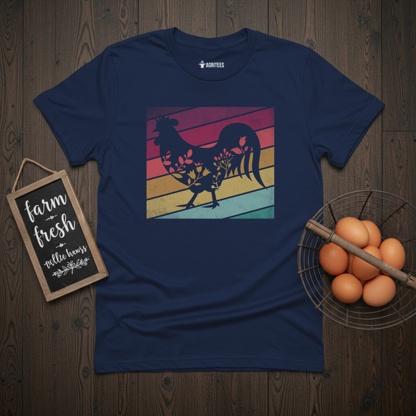 Floral Retro Rooster T-Shirt