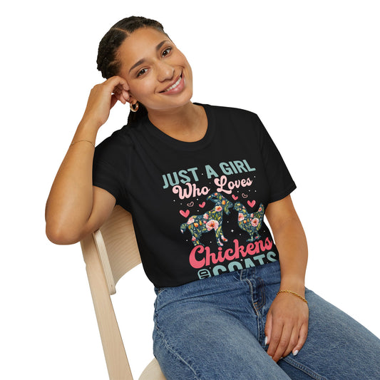 Just a Girl Who Loves Chickens And Goats Floral T-Shirt