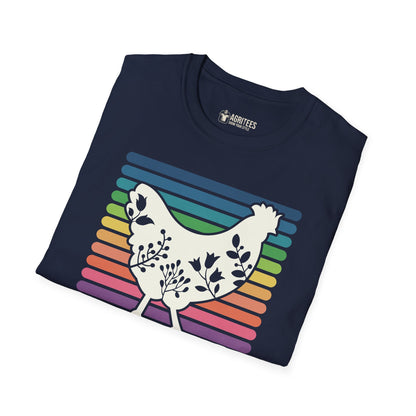 Floral Hen With Rainbow Stripes T-Shirt