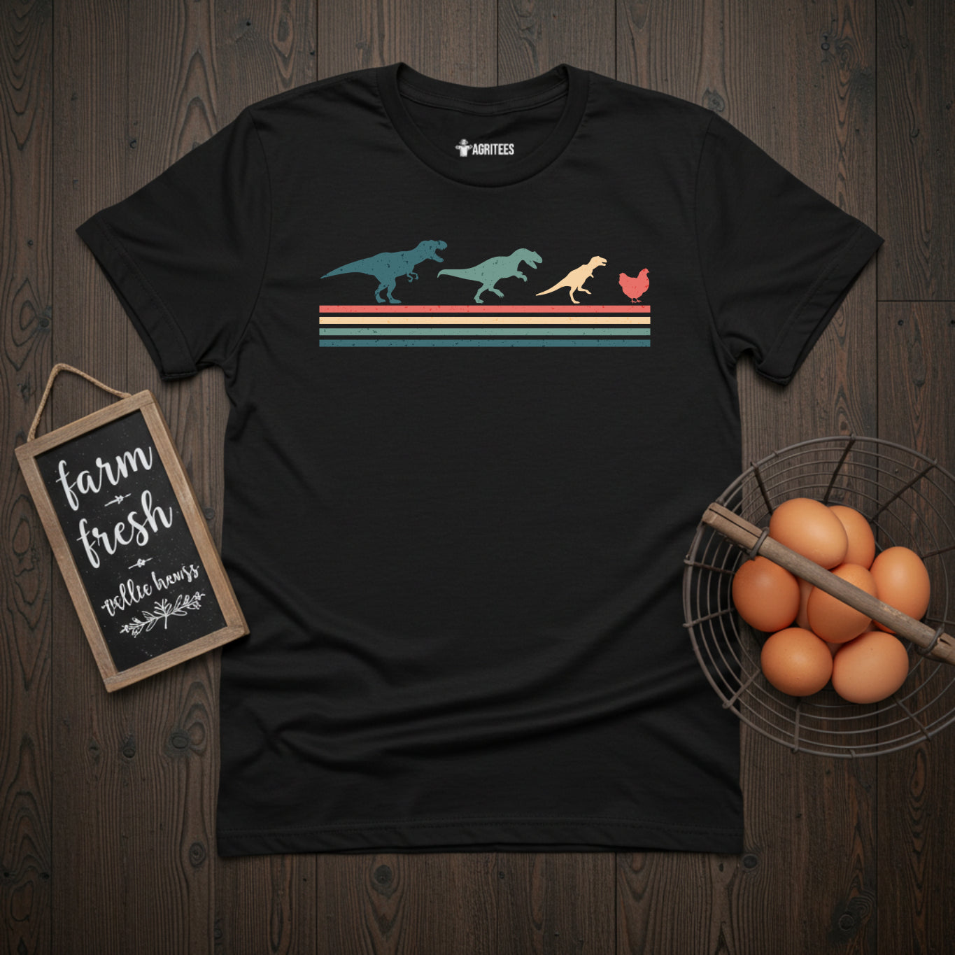 Retro Chicken With Dinosaurs T-Shirt
