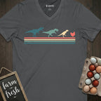 Retro Chicken With Dinosaurs V-Neck