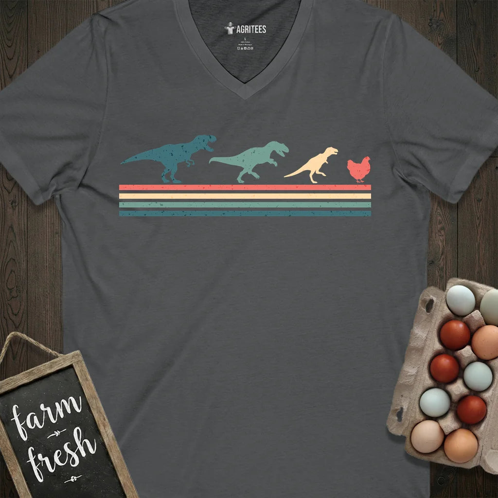 Retro Chicken With Dinosaurs V-Neck
