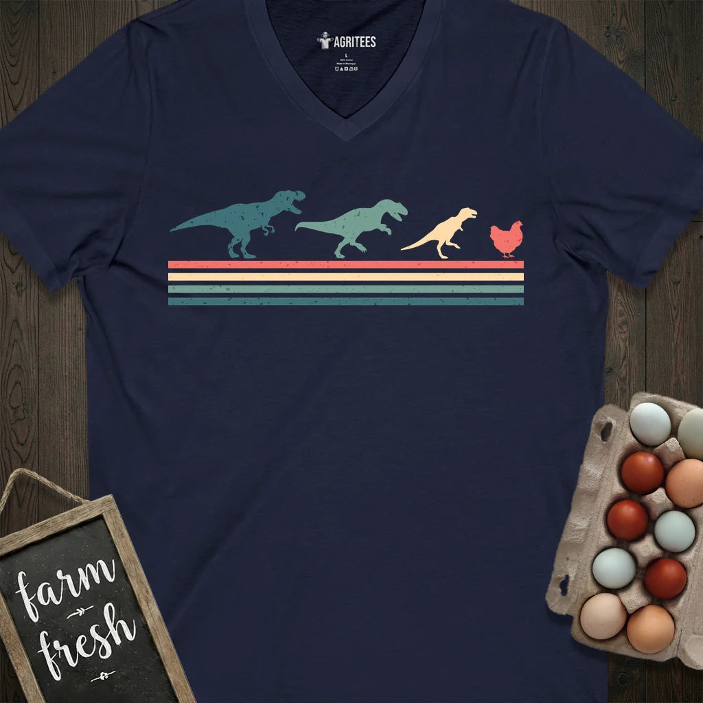Retro Chicken With Dinosaurs V-Neck