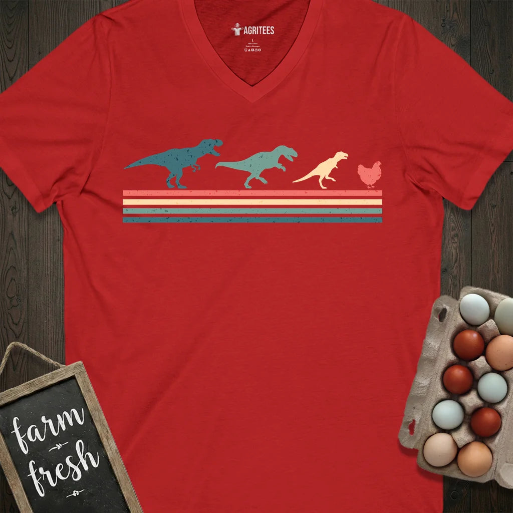 Retro Chicken With Dinosaurs V-Neck