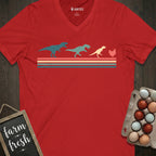 Retro Chicken With Dinosaurs V-Neck