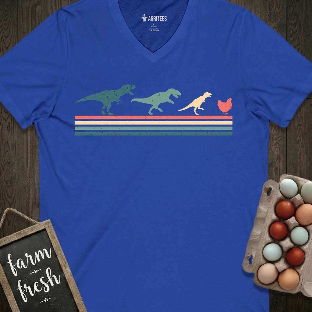 Retro Chicken With Dinosaurs V-Neck