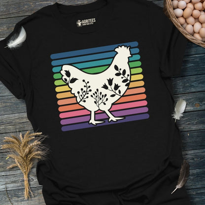 Floral Hen With Rainbow Stripes T-Shirt