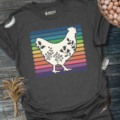 Floral Hen With Rainbow Stripes T-Shirt