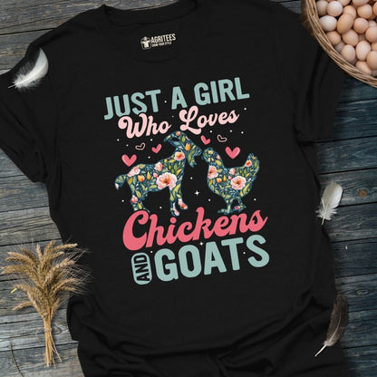 Just a Girl Who Loves Chickens And Goats Floral T-Shirt