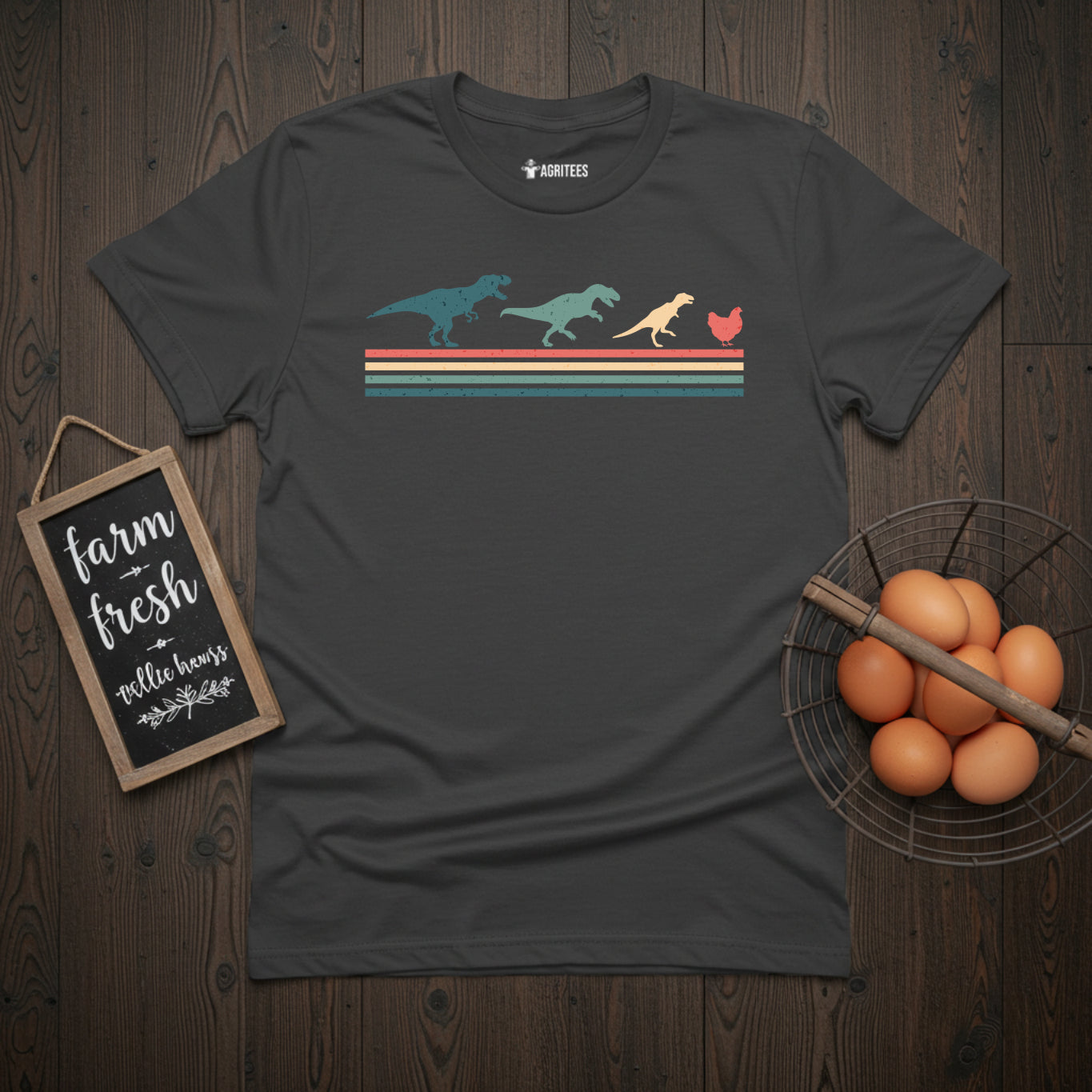 Retro Chicken With Dinosaurs T-Shirt