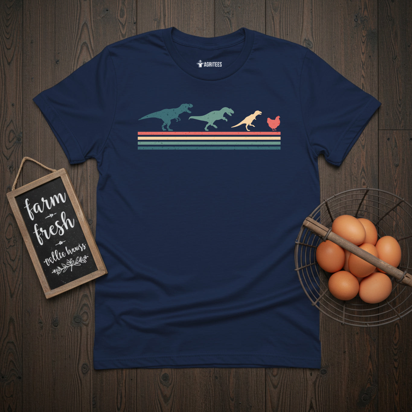 Retro Chicken With Dinosaurs T-Shirt
