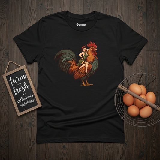 Pin-up Girl on a Rooster T-Shirt