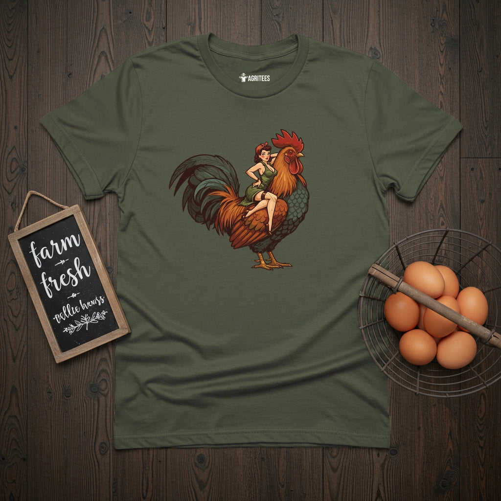 Pin-up Girl on a Rooster T-Shirt