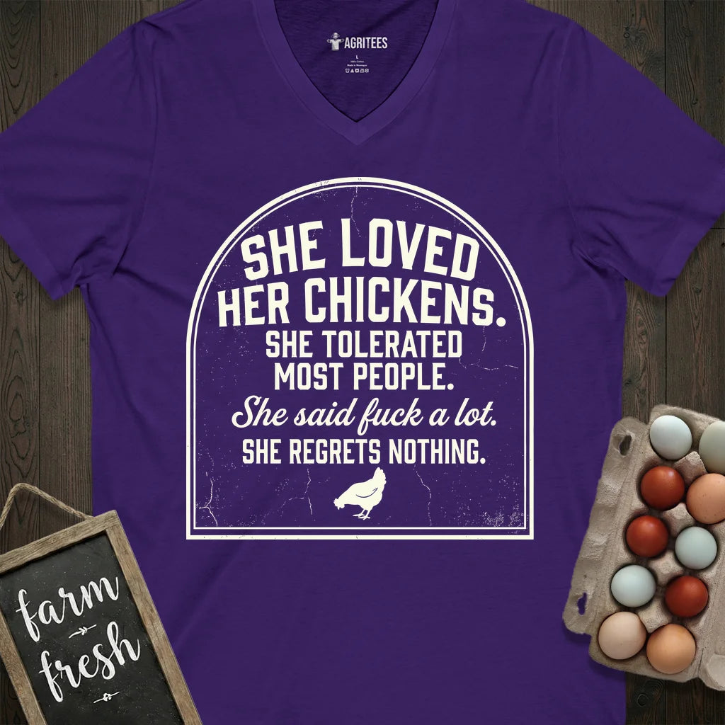 She Loved Her Chickens V-Neck